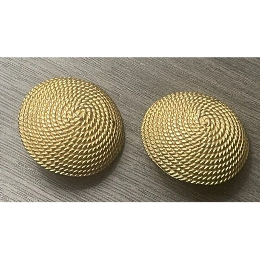 Blanca Clip Earrings Huge Chunky Rope Round Gold Tone VTG Circle Clip On Matte